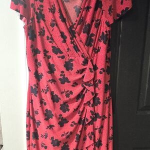 American Living Red and Black Floral Midi Dress